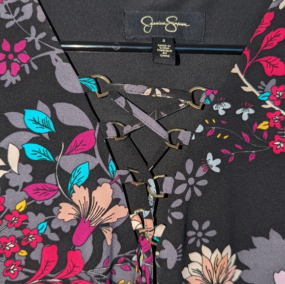 Jessica Simpson Black Flower Pattern Mini Dress - Picture 3 of 6